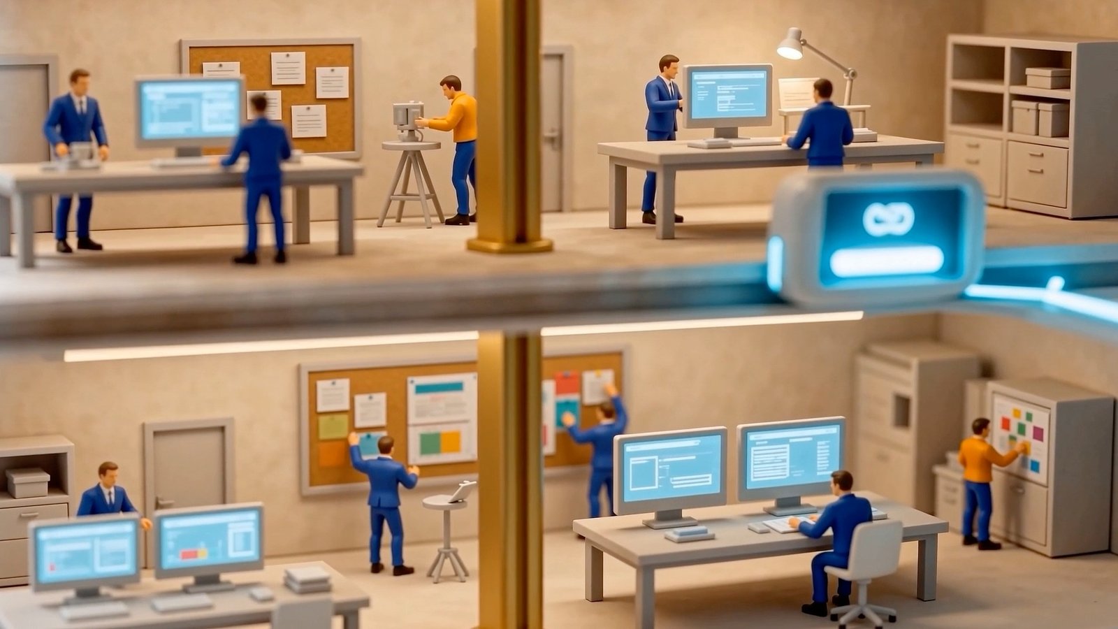 Define — miniature foundry diorama. Clarity becomes a product system.
