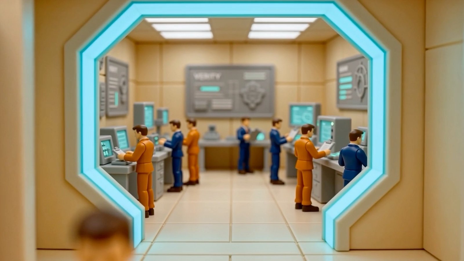 Verify — miniature foundry diorama. Quality is engineered into every release.