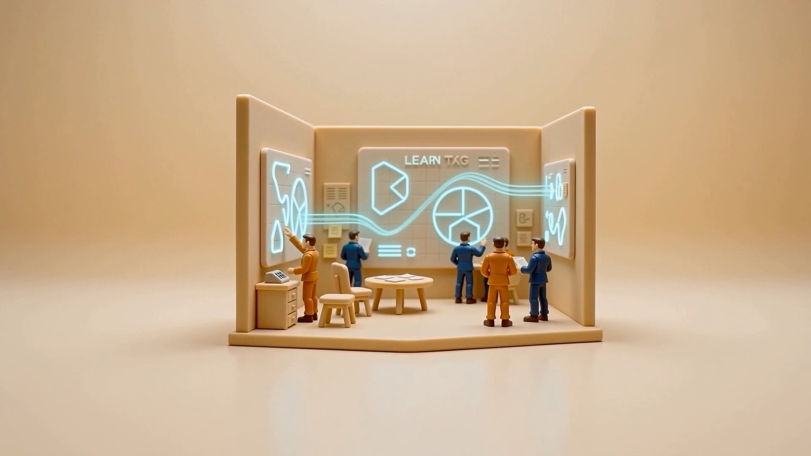 Learn — miniature foundry diorama. Every signal feeds the next improvement.